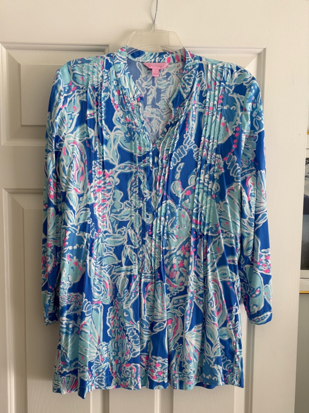 Lilly Pulitzer Blue Mint Pink Abstract Print Tunic